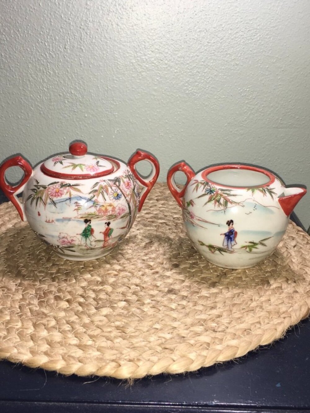 Sugar Bowl & Creamer Geisha Japanese Ware